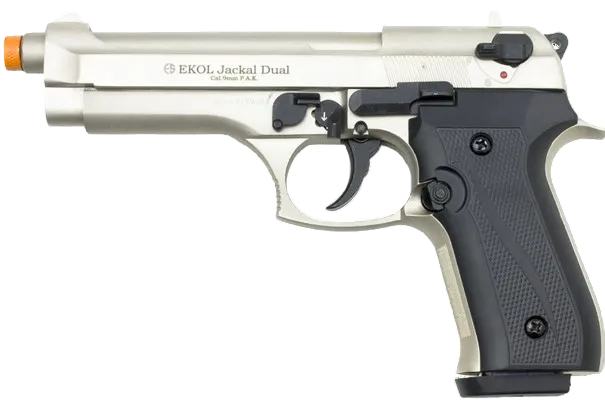The Jackal front‑firing blank gun modeled after the 92‑series pistol with steel‑alloy frame and realistic full‑weight design.