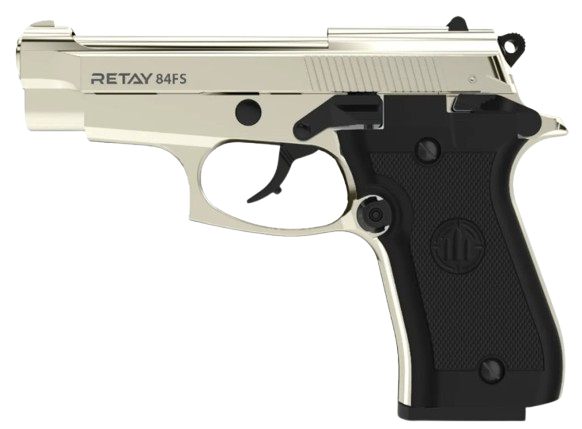 Retay 84FS Black full‑metal 9mm P.A.K blank‑firing pistol with 15+1 capacity