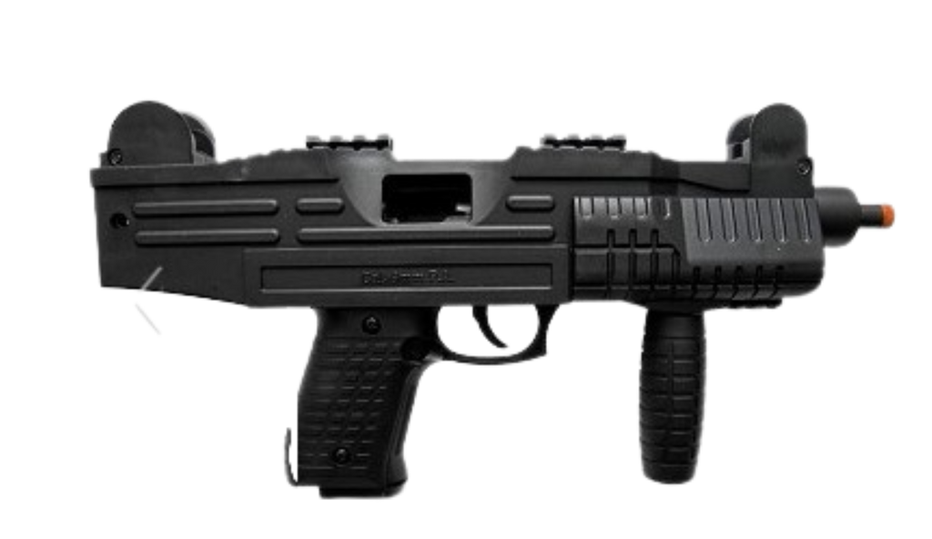 Black submachine gun on a white background