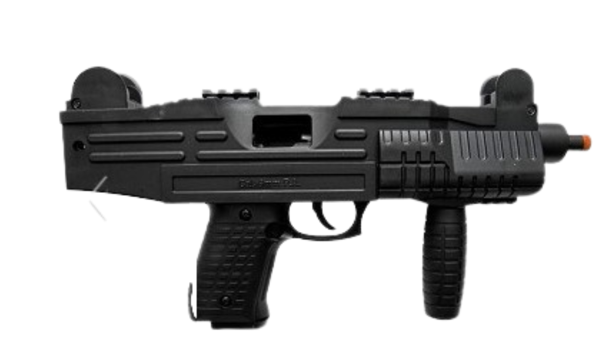 Black submachine gun on a white background