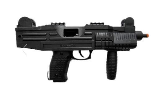 Black submachine gun on a white background