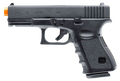 Glock G19 Gen 3 GBB 6mm airsoft pistol displayed in a clean tactical layout, compact replica with polymer frame and metal slide