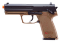 HK USP CO2‑powered 6mm airsoft pistol with black polymer frame and licensed Heckler & Koch markings