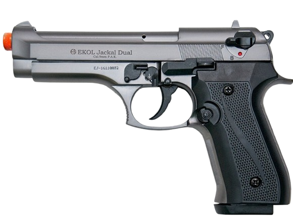 The Jackal front‑firing blank gun modeled after the 92‑series pistol with steel‑alloy frame and realistic full‑weight design