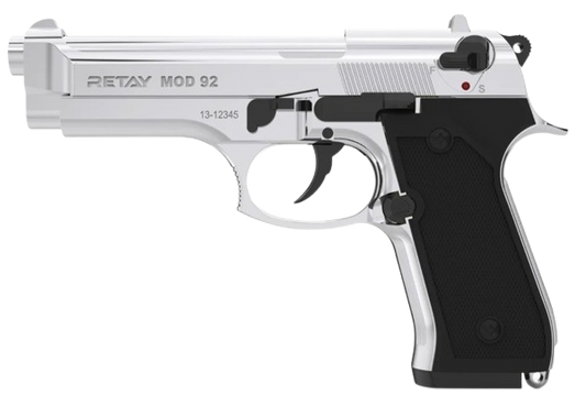 Retay Mod 92 full‑metal 9mm P.A.K blank‑firing pistol modeled after Beretta 92
