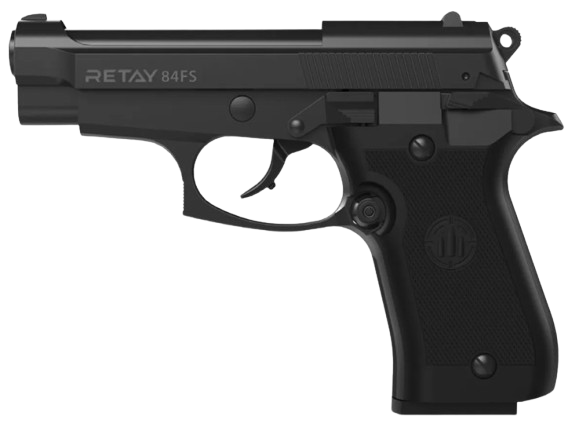 Retay 84FS Black full‑metal 9mm P.A.K blank‑firing pistol with 15+1 capacity
