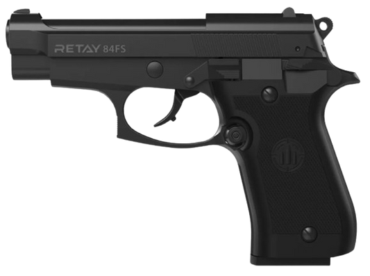 Retay 84FS Black full‑metal 9mm P.A.K blank‑firing pistol with 15+1 capacity