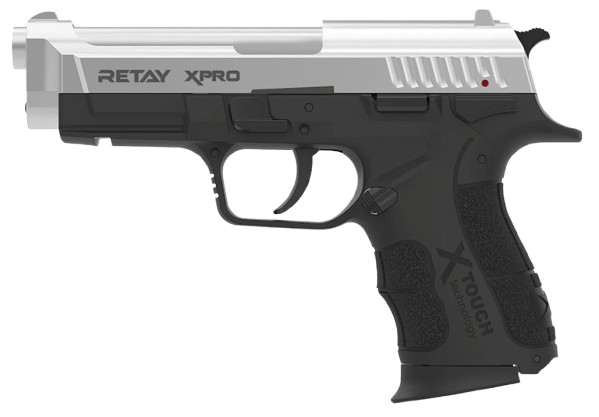 Retay XPRO Chrome Combo 9mm P.A.K front‑firing blank gun with 14+1 capacity