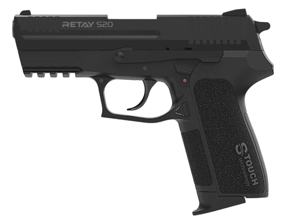 Retay S20 compact 9mm P.A.K blank‑firing pistol with realistic full‑metal design