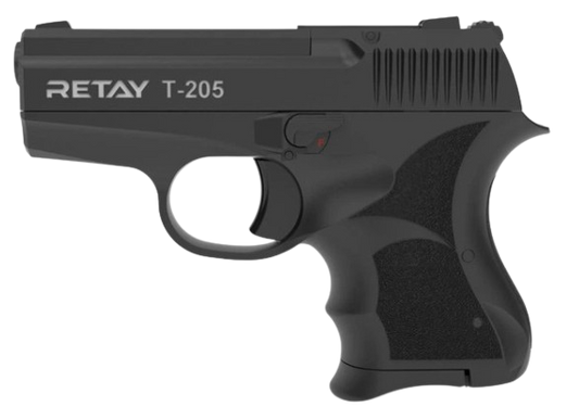 Retay T205 compact front‑firing 9mm P.A.K blank‑firing pistol with realistic full‑metal design