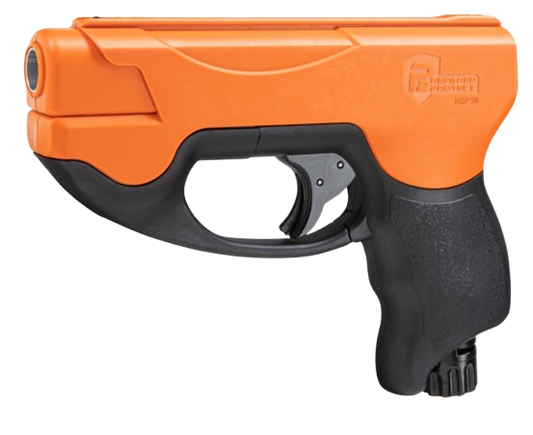 T4E HDP P2P .50 cal compact pepper pistol shown in a clean tactical layout, CO2‑powered self‑defense air pistol rated at 345 FPS