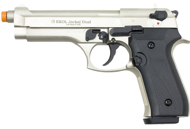 The Jackal front‑firing blank gun modeled after the 92‑series pistol with steel‑alloy frame and realistic full‑weight design.