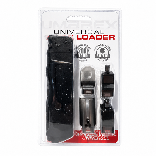 Universal Loader 20mm round utility tool set in its original blister packaging, featuring a black textured main body with integrated tool attachments.