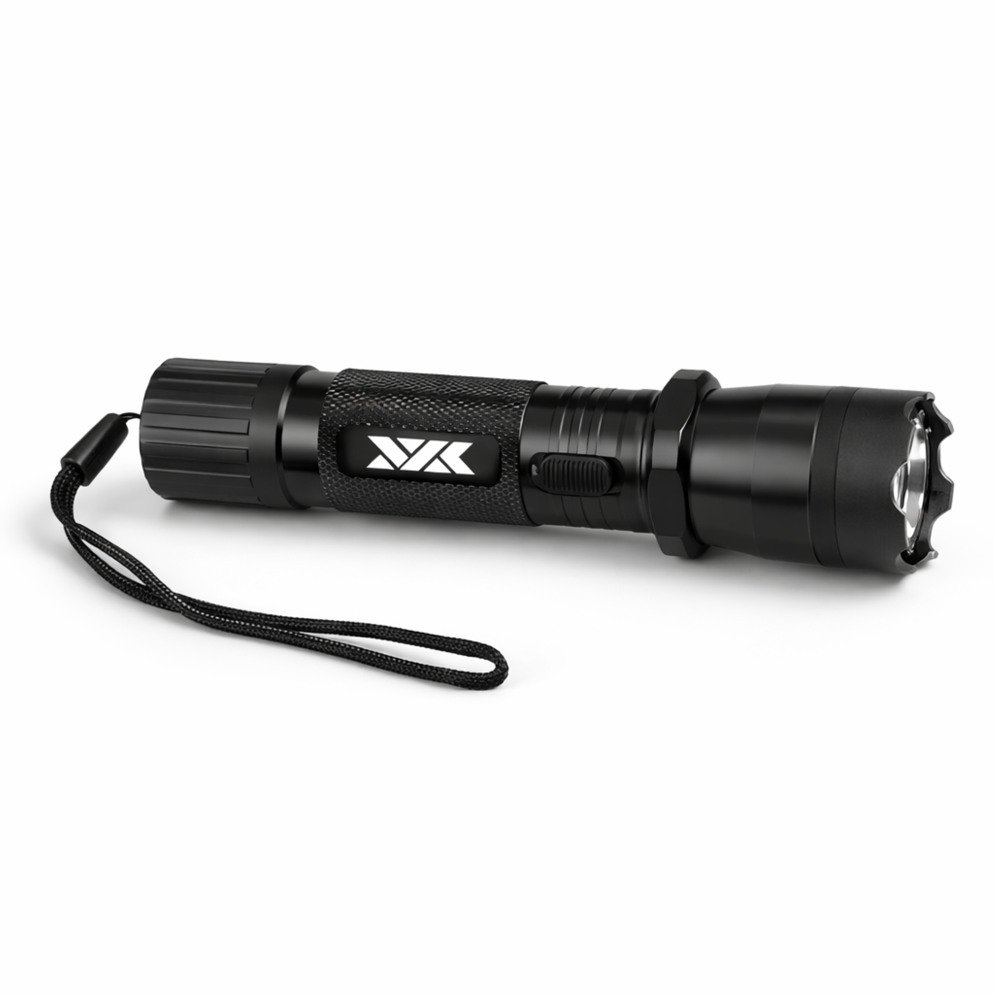 stun gun flashlight with a brand logo on a white background