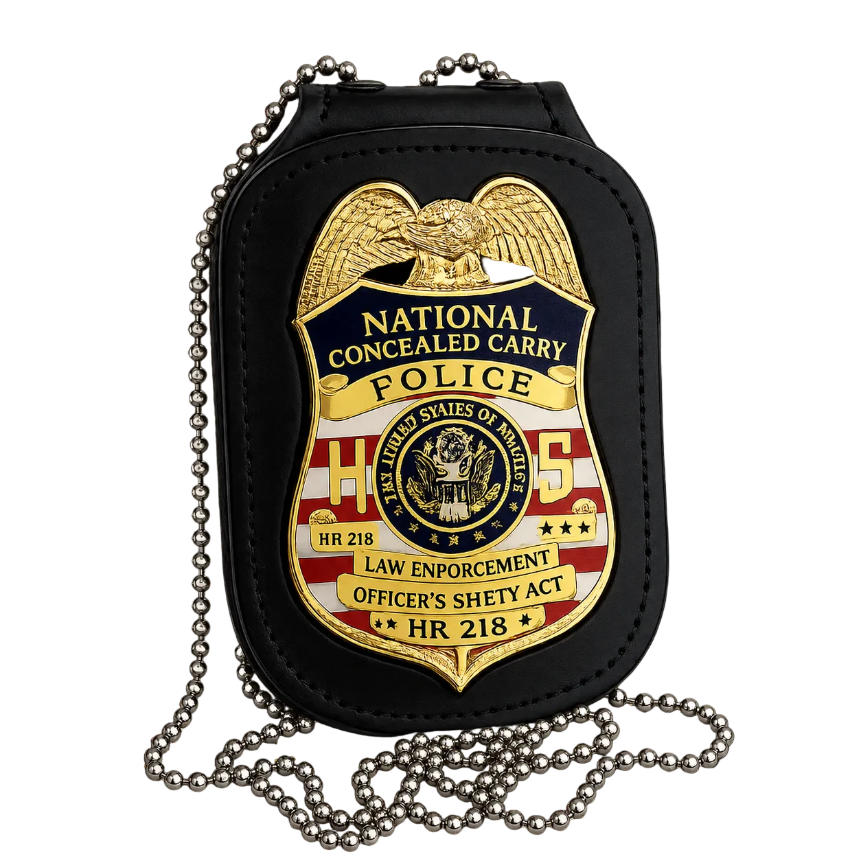 Conceal Carry Badge - HR 218 Badge with leather holder and neck chain