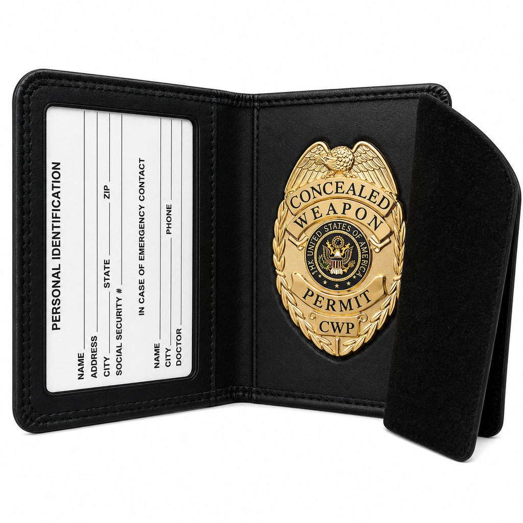 Concealed Weapons Permit Badge with leather case